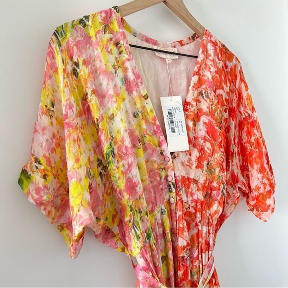 NWT Rococo Sand Nesh Mixed Floral V Neck Maxi Dress Orange Yellow XS - Picture 8 of 14